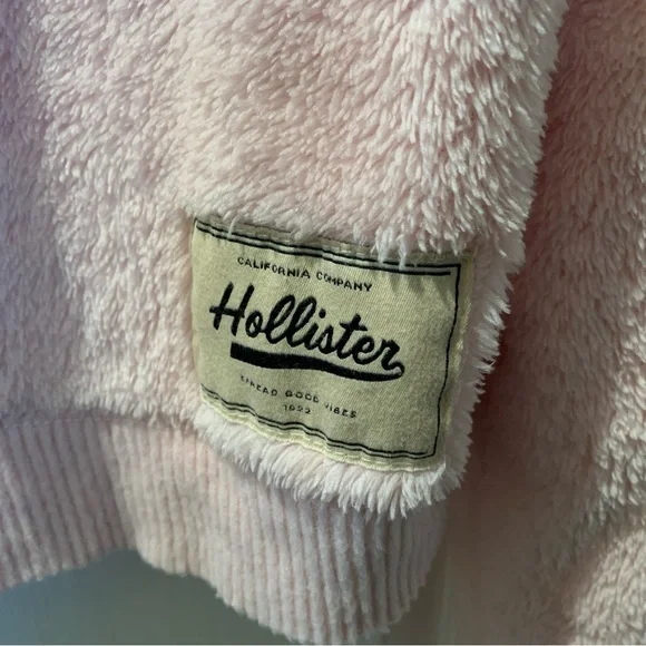 HOLLISTER Pink Fuzzy Cropped Drawstring Cowl Neck Pullover Longsleeve Jacket L - Picture 4 of 11